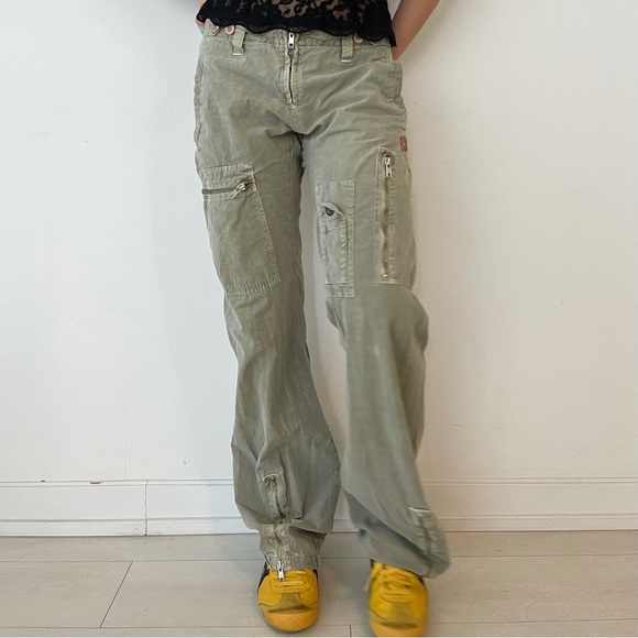 SUPER RARE 1990s Sabotage Khaki Green Low Waist Loose Fit Cargo Pants - Medium - Picture 3 of 6